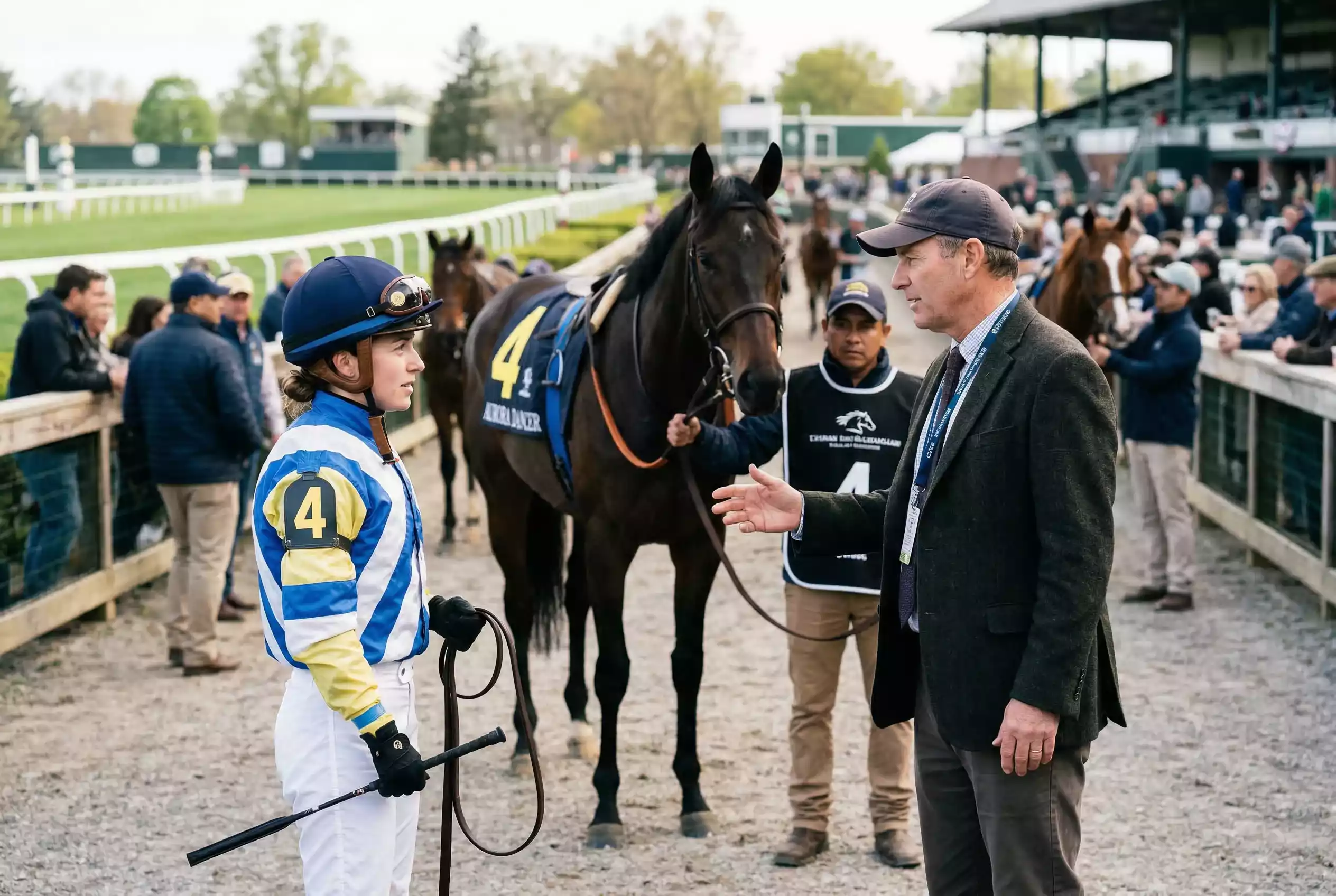 Jockey und Trainer Statistiken – Jockey im Gespräch mit Trainer vor dem Rennen