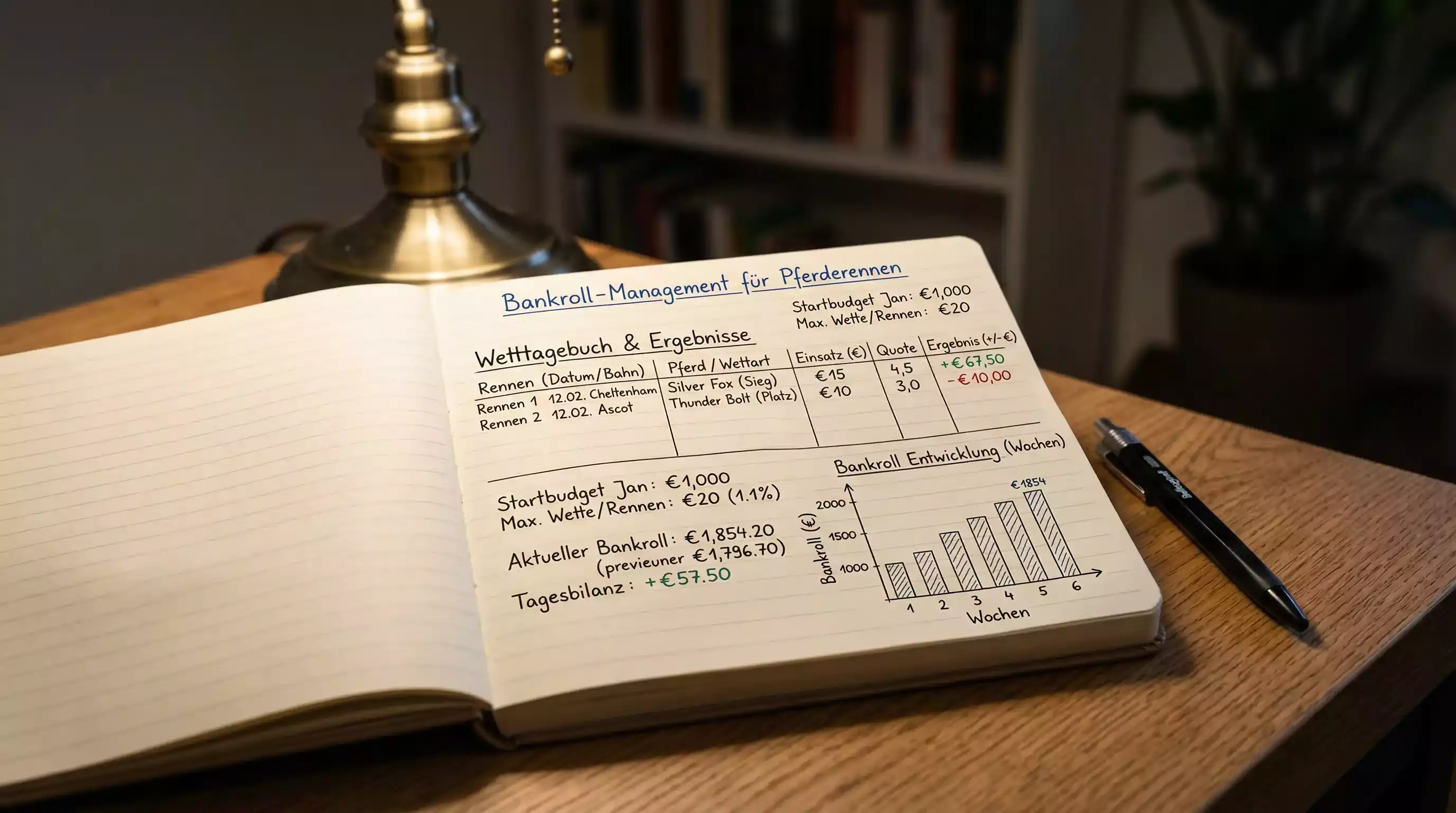 Money Management Pferdewetten – Notizbuch mit Wettbudget und Einsatzplanung