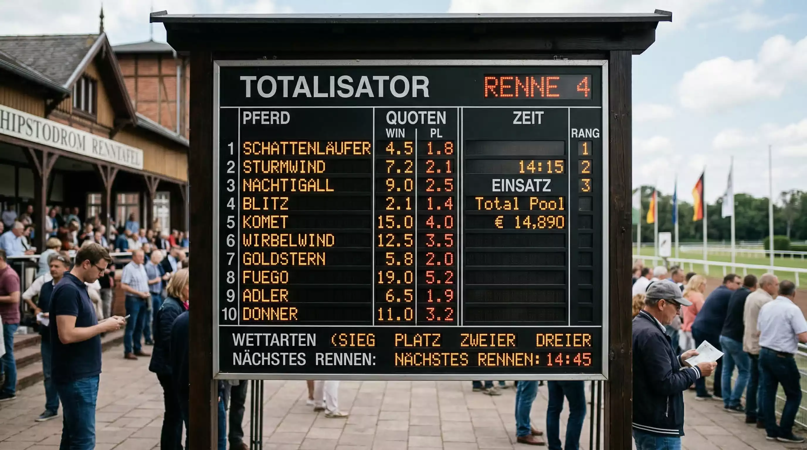 Totalisator erklärt – Anzeigetafel mit Pool-Quoten auf einer Galopprennbahn